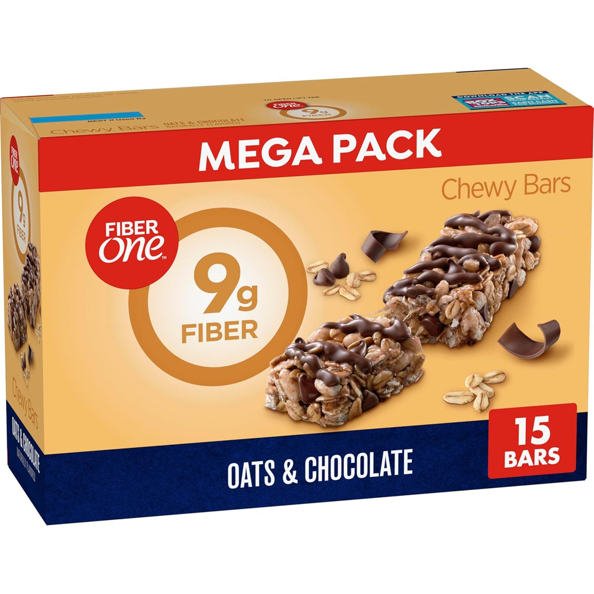 Fiber One Chewy Bars, Oats and Chocolate, Fiber Snacks, Mega Pack, 15 Ct, 21.2 oz