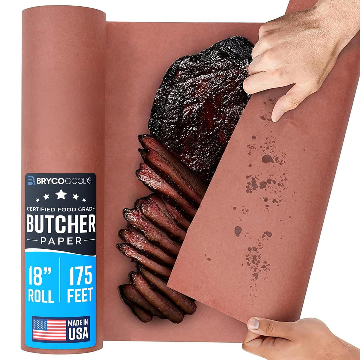 Bryco Goods Pink Butcher Paper Roll 18"x175' (2100 Inch) - USA Made - Food-Grade Peach Butcher Paper for Smoker, BBQ, Grilling, Smoking Meat - Unbleached, Uncoated & Unwaxed