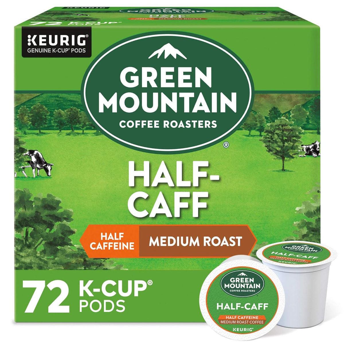 Green Mountain Coffee Roasters Half Caff Keurig Single-Serve K-Cup pods, Medium Roast Coffee, 72 Count