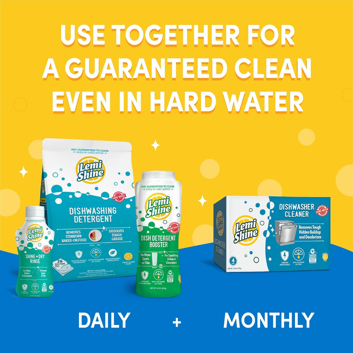 Lemi Shine Natural Dish Detergent Booster - Hard Water Stain Remover - Multi-Use Citric Acid Cleaner - 24 oz (2 Pack)
