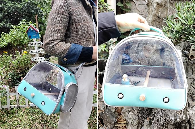 Bird Carrier, Portable Small Bird Parrot Parakeet Carrier with Standing Perch, Side Access Window Collapsible (Pink, Mesh Windows)