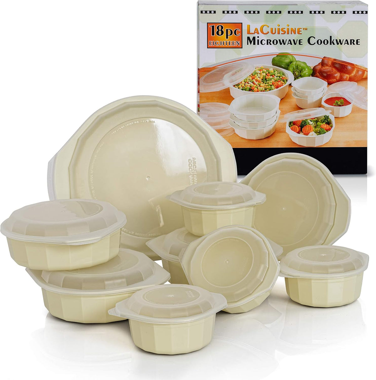 LaCuisine 18 Piece Microwave Cookware Set, White