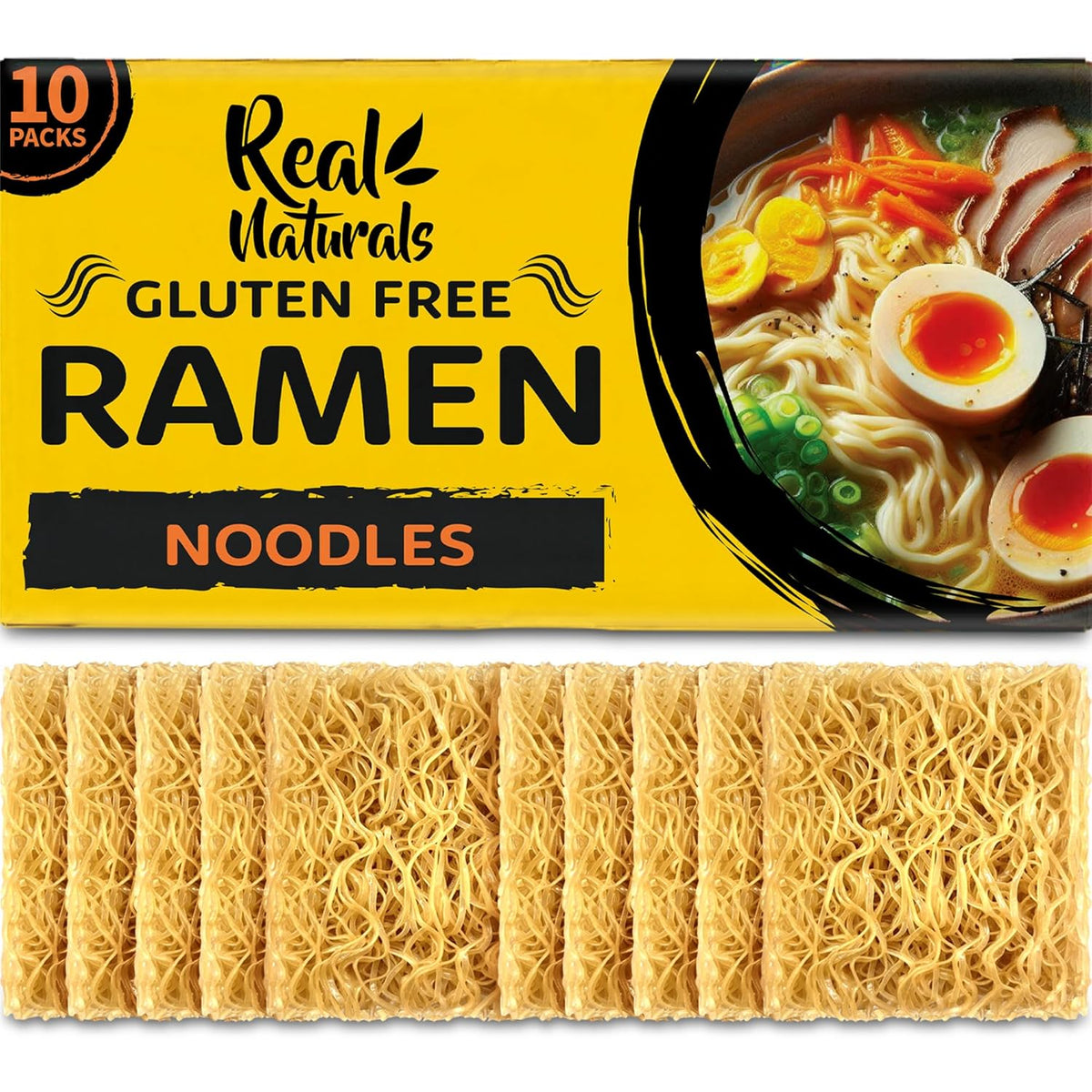 Gluten free ramen noodles (10 packs) gf gluten free noodles vegan healthy brown rice noodle. Low sodium ramen plain noodle no seasoning. Gluten-free pasta Japanese food yakisoba lo mein. Real Naturals