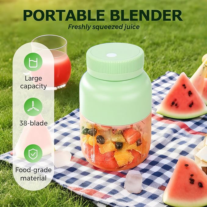 Portable Juicer, 44oz Wireless Blender Cup, USB Rechargeable Smoothie Maker for Shakes, Protein Drinks, Travel, Office, Outdoor – Leak Proof with Handle (Green)