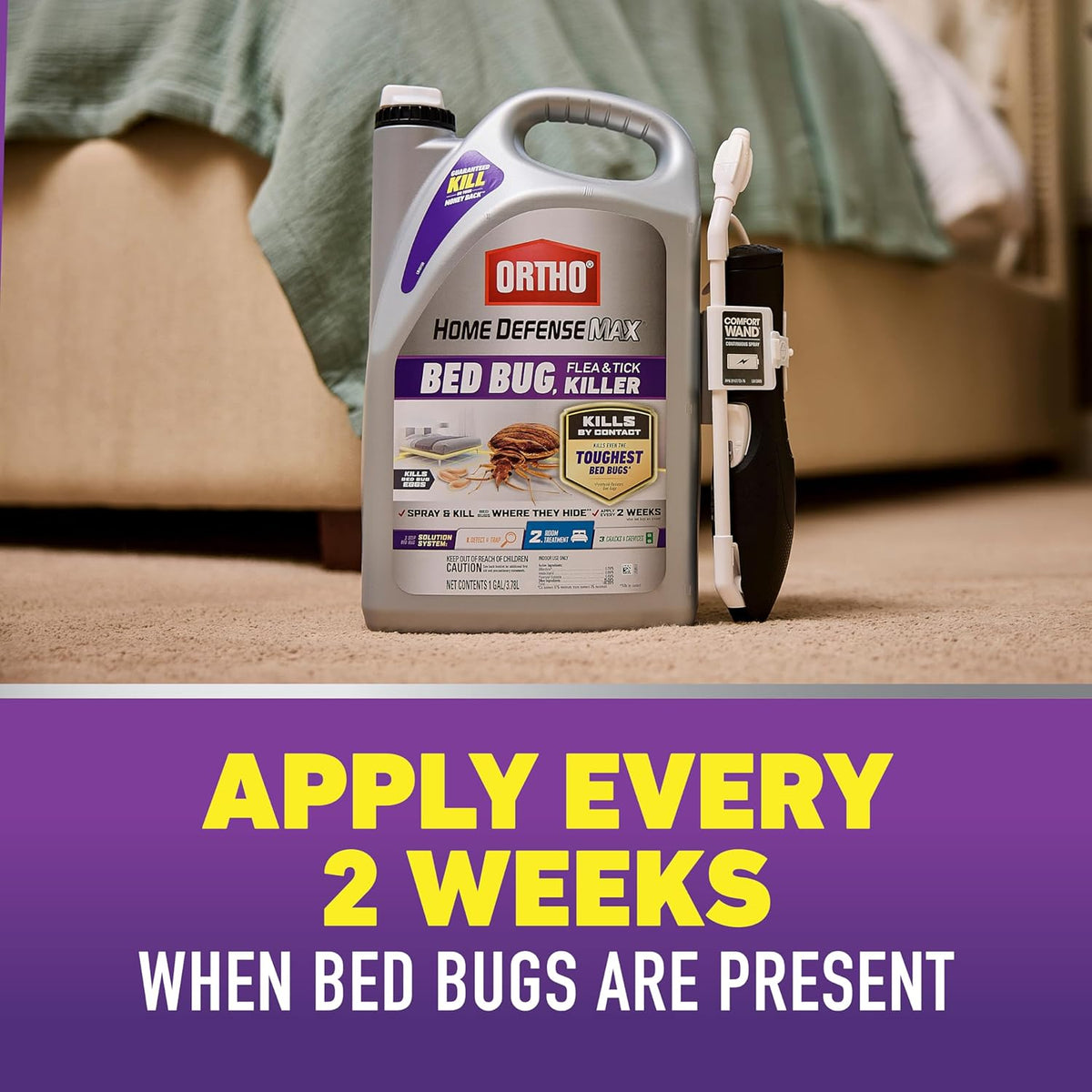 Ortho Home Defense Max Bed Bug, Flea and Tick Killer with Comfort Wand, Bed Bug Spray, Kills Bed Bug Eggs, Fleas and Ticks, 1 gal.