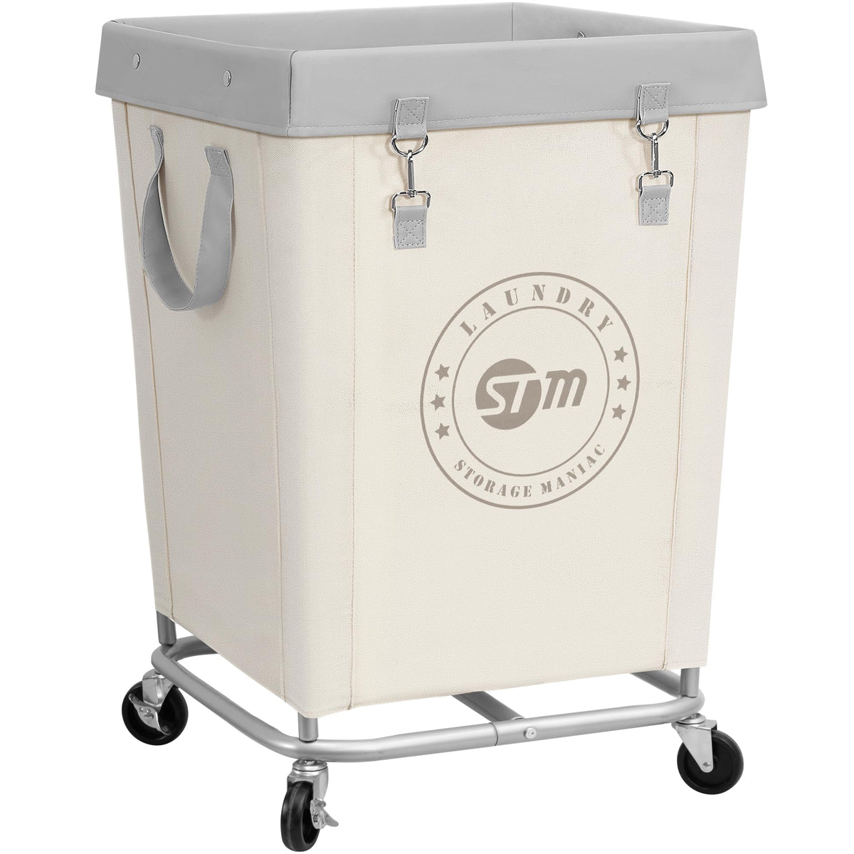 STORAGE MANIAC Commercial Laundry Hamper with Heavy Duty Steel Frame, 160 L Industrial Laundry Basket Cart with Wheels for Hotel, Home, Laundry Room, 18''L x 18''W x 31''H, Medium Beige