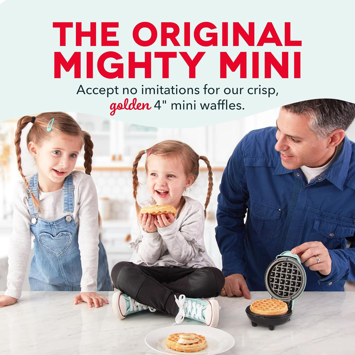 Dash Mini Waffle Maker- Compact Electric Iron for Creative Homemade Treats - PTFE nonstick surface - Easy-to-Clean - Perfect for Kids & Families - Red