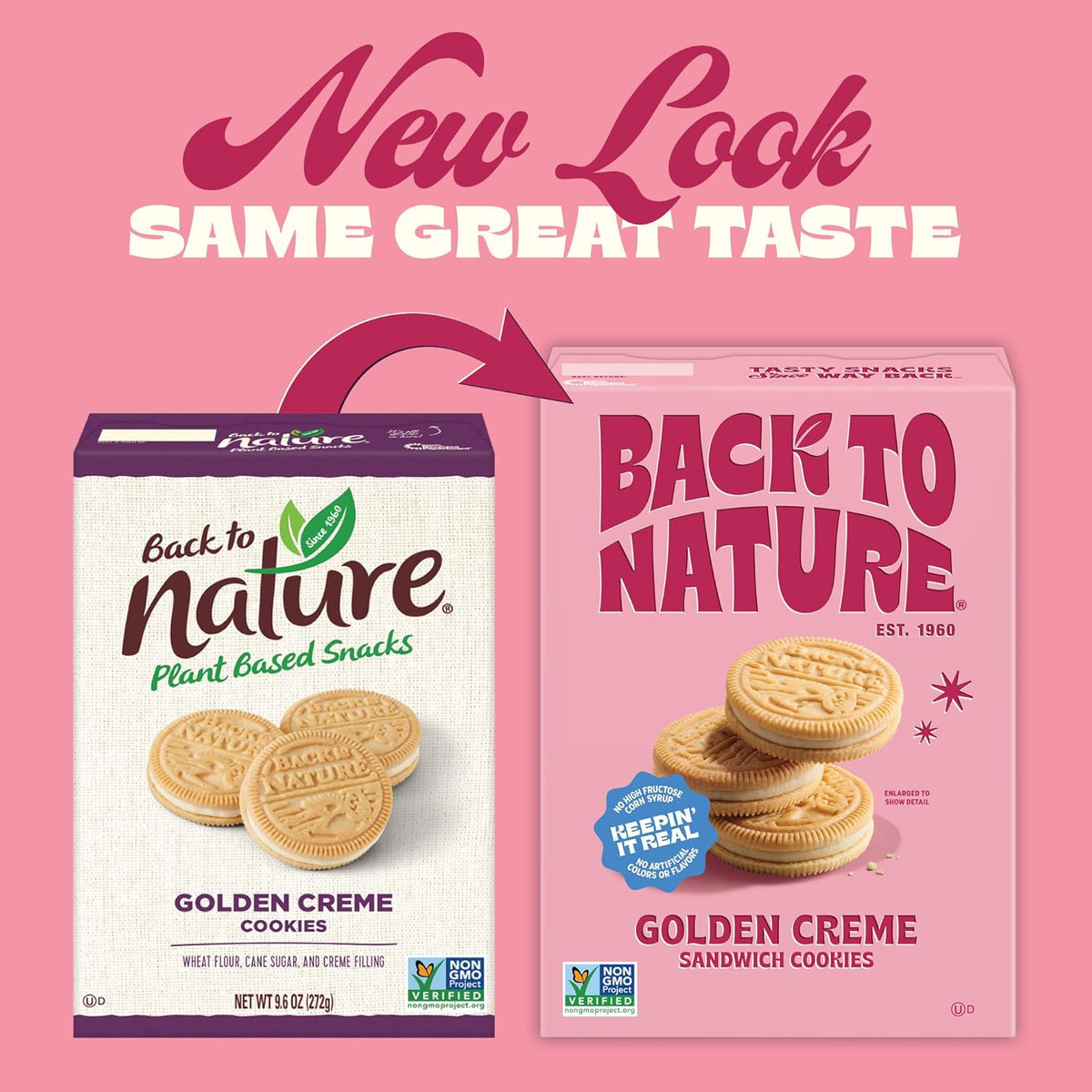 Back to Nature Golden Vanilla Creme Sandwich Cookies, Plant Based, Non-GMO, Plant-Based, Made with Wheat Flour, Snack Happy 8.25 oz Box