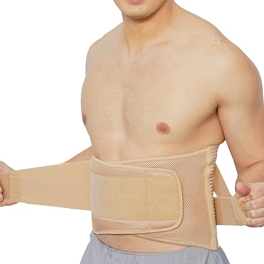NeoTech Care Adjustable Compression Wide Back Brace Lumbar Support Belt (Charcoal, Size M)