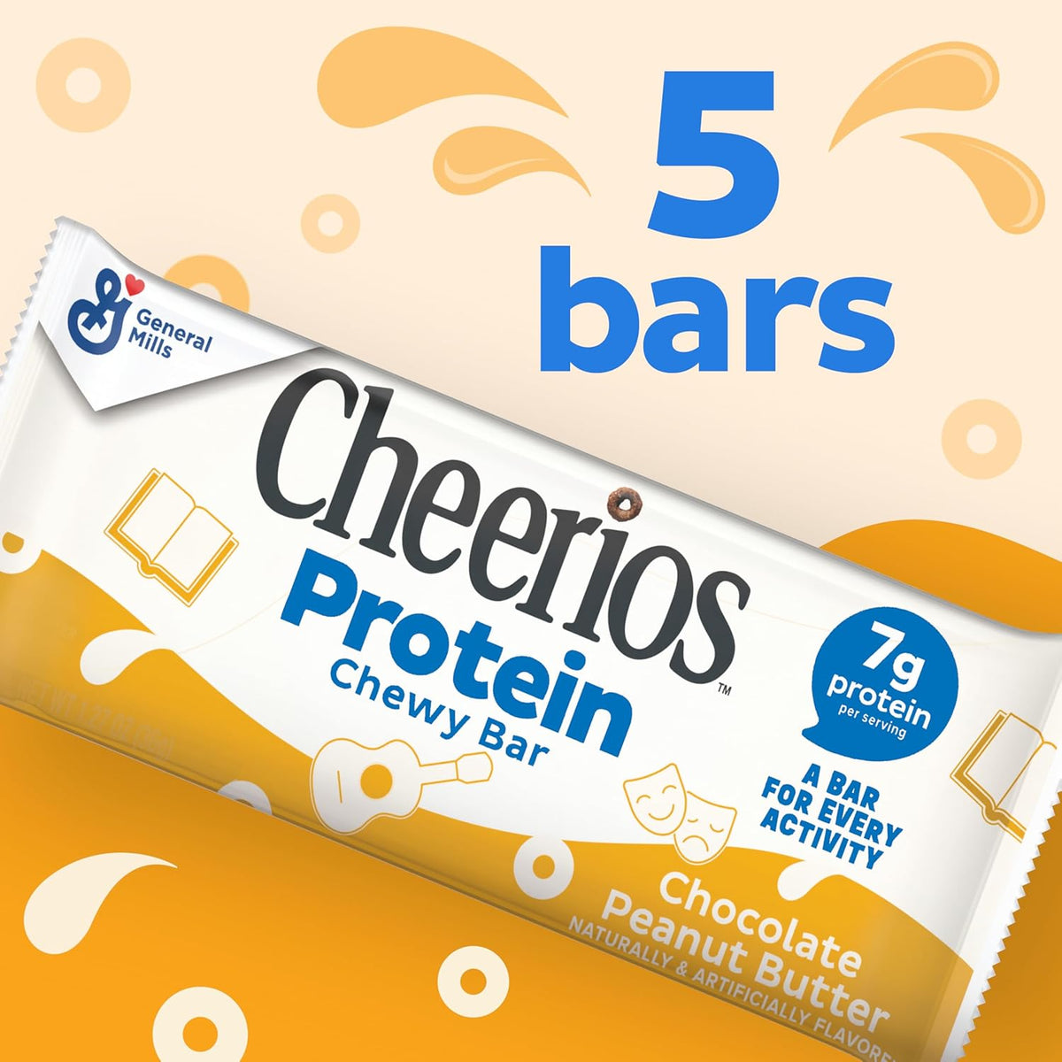 Cheerios Protein Chewy Bars, Snack Bars, Chocolate Peanut Butter, 5 Ct, 6.35 oz