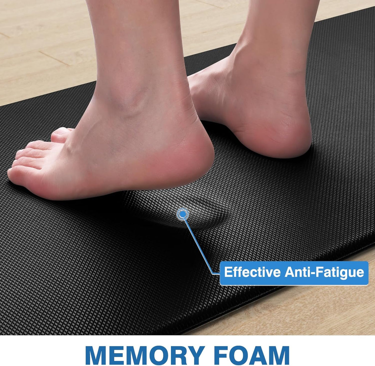 StepRite Kitchen Mats, 2PCS Kitchen Rugs, Cushioned Anti Fatigue Kitchen Mats for Floor, Non-Slip Standing Desk Mat, Waterproof Kitchen Rug Set for Kitchen, Floor, Office, 17.3"x30"+17.3"x47", Black