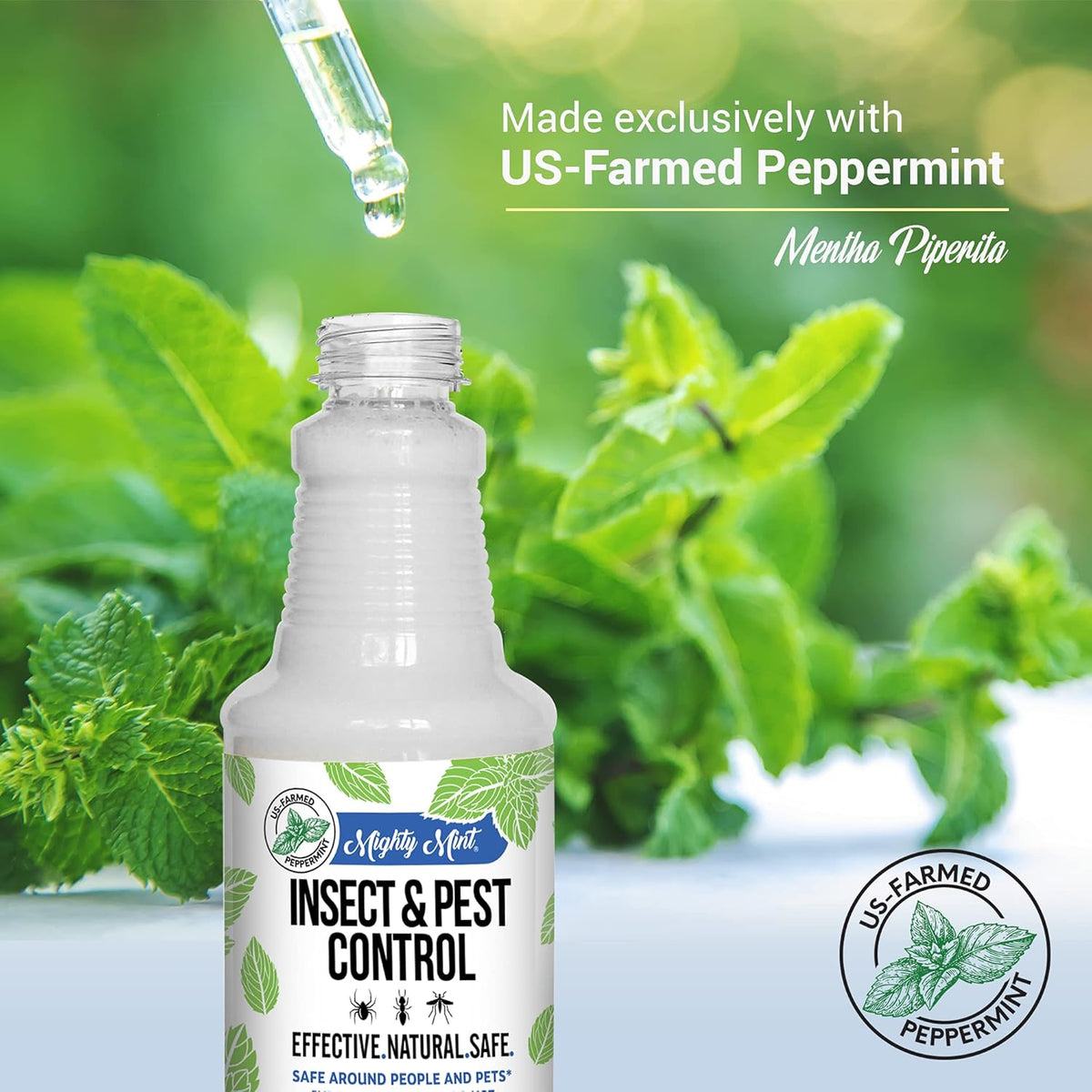 Mighty Mint Peppermint Oil Insect Repellent Spray – Natural Indoor & Outdoor Bug Control for Spiders, Ants, Roaches, and More – Plant-Based, Extra-Strong Formula - 16 oz