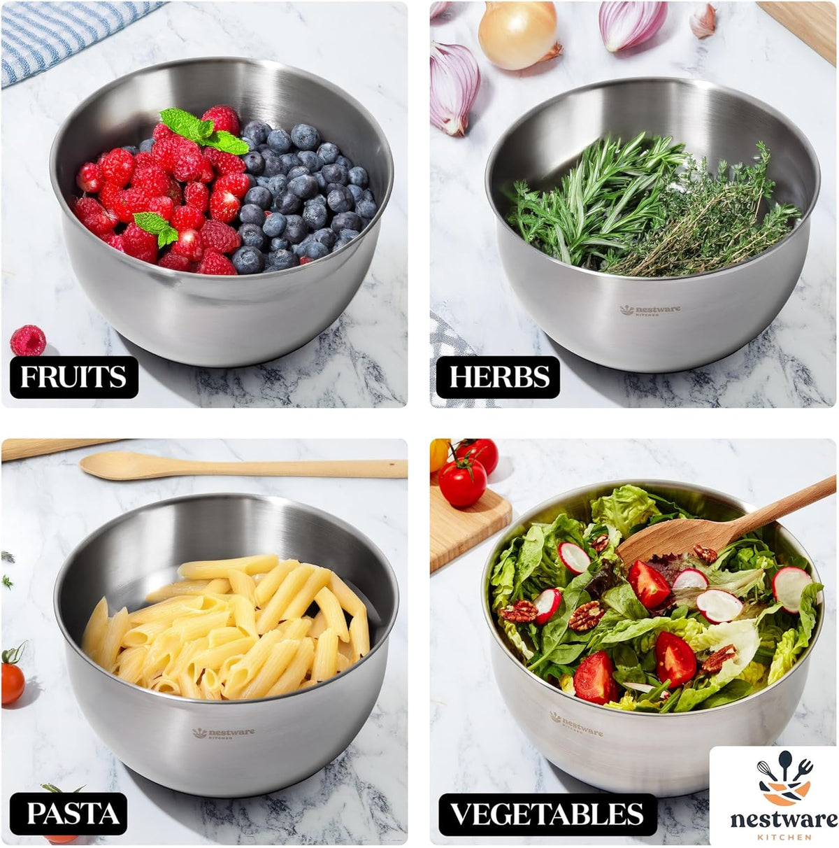 Nestware Kitchen Stainless Steel Salad Spinner, Lettuce, Vegetable & Fruit Dryer, 5L Capacity, Non-Slip Base (304 Stainless Steel - Black)