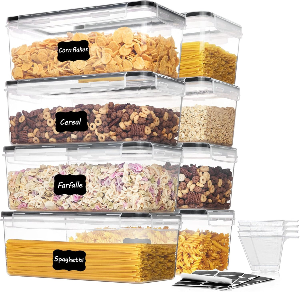 Vtopmart Airtight Food Storage Containers with Lids 8PCS Set 3.2L, Plastic Spaghetti Container for Pasta organizer, BPA Free Air Tight House Kitchen Pantry Organization