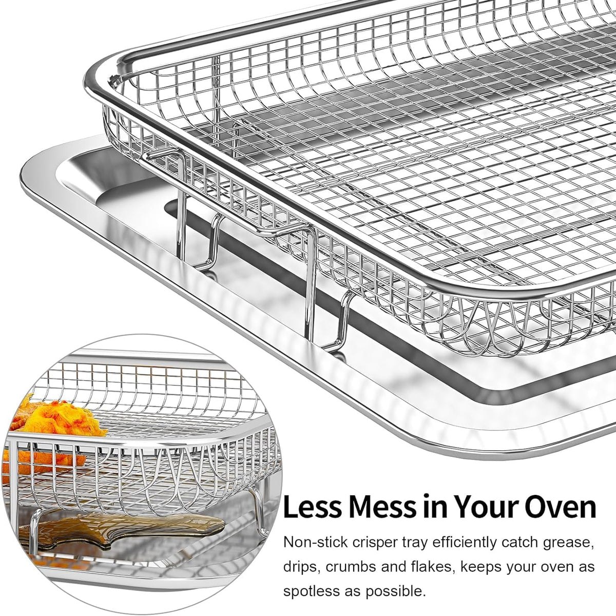 Air Fryer Basket for Oven, OPENICE 15.3" x 11.0" Large Air Fryer Tray and Pan with 30PCS Parchment Papers, Stainless Steel Oven Air Fryer Basket and Tray for Baking Grilling