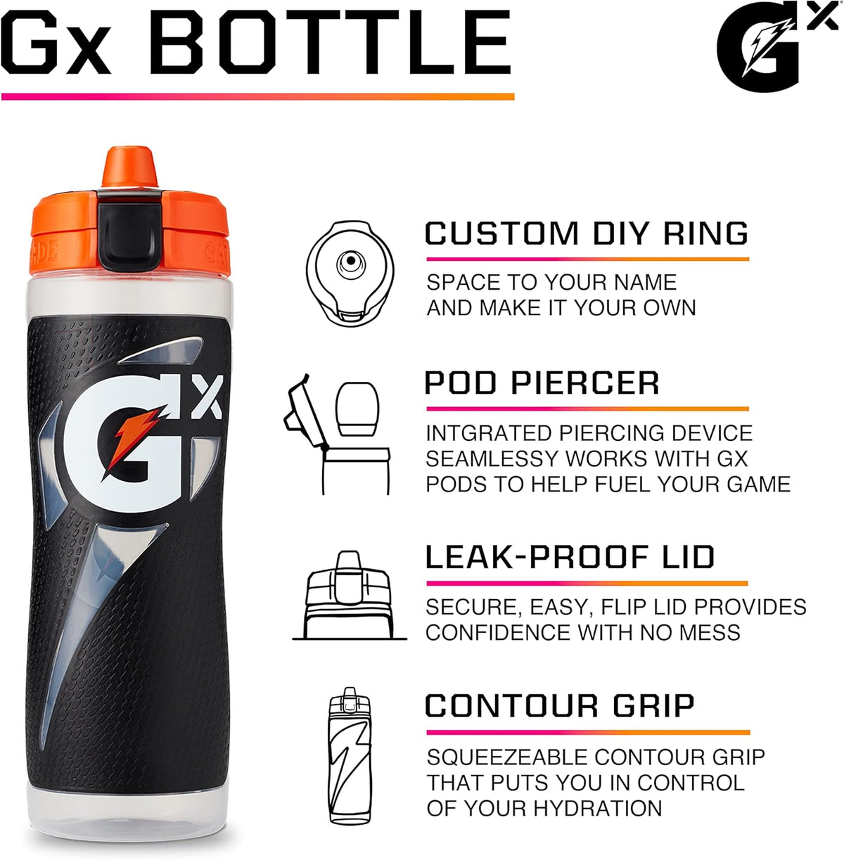Gatorade Gx Bottle , Black, 30oz