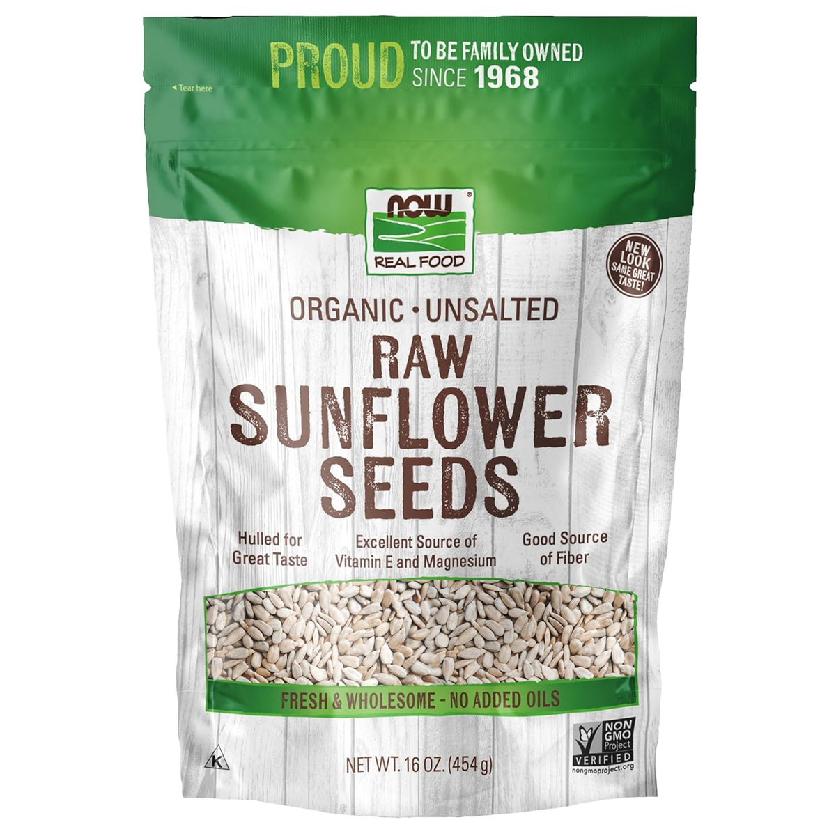 NOW Foods, Certified Organic Sunflower Seeds, Raw and Unsalted, Source of Fiber and Vitamin E, Hulled for Great Taste, Certified Non-GMO, 16-Ounce (Packaging May Vary)