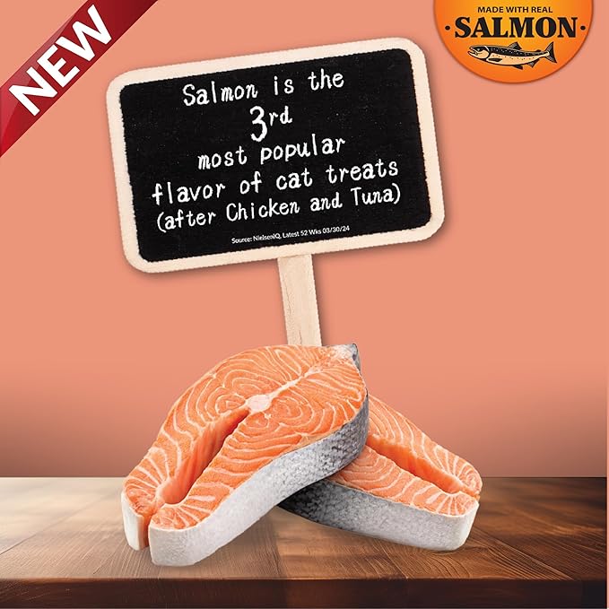 INABA Salmon Churu Cat Treats, Lickable, Squeezable Creamy Purée Cat Treat with Green Tea Extract & Taurine, 0.5 Ounces Each Tube, 24 Tubes (4 per Pack), Salmon Recipe with Scallop Flavor
