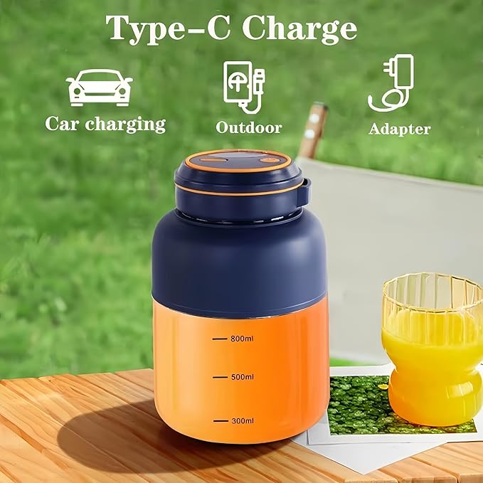 Portable Wireless Juicer Cup, 28/45Oz 180W 38 Blades USB Rechargeable Blender, Dual Lid Leakproof Compact Travel Juicer Cup for Shakes Fruits Vegetables Office Outdoor (Blue-800ml)
