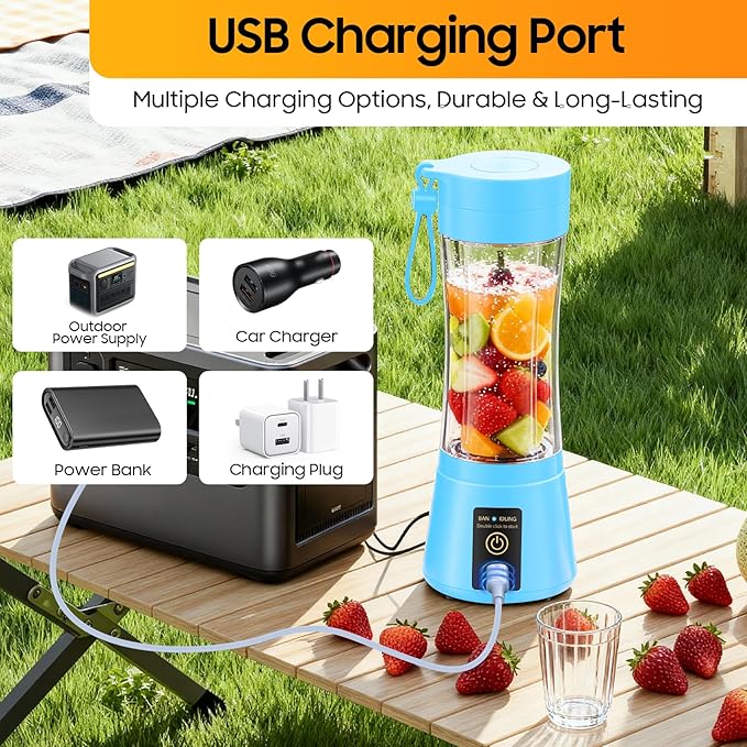 Cordless Portable Personal Size Blender - 12 Oz Mini Blender Make Smoothies and Shakes, Cordless Lightweight Rechargeable, Freshly Squeezed in Picnic/Sports/Office