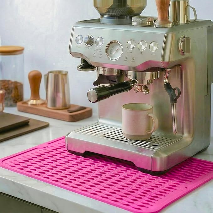 MicoYang Silicone Dish Drying Mat - Quick-Dry Raised Ridges, Dishwasher Safe, Heat Resistant 450°F, Roll-Up (Rose, 16x12 in)