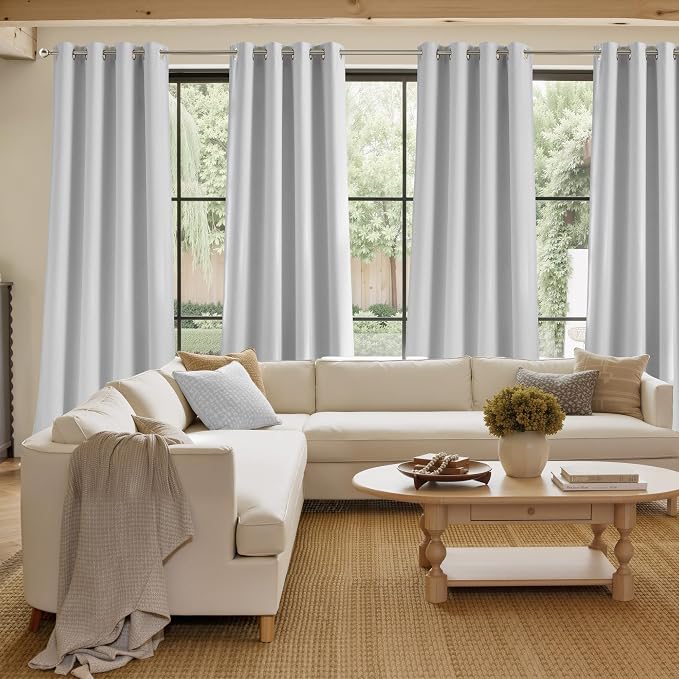 NICETOWN Greyish White Faux Linen Room Darkening Rod Pocket Curtains 63 inch