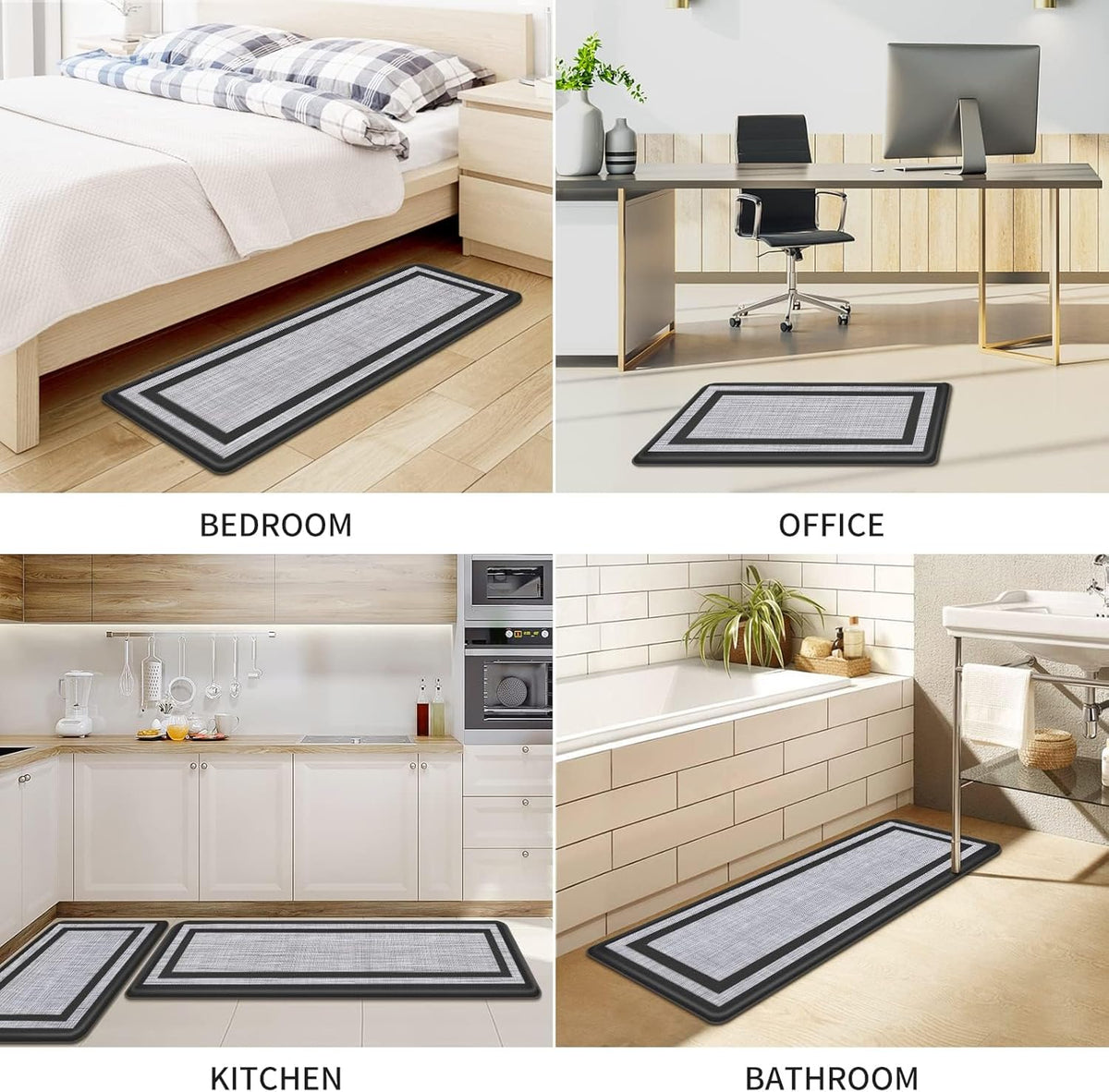 Mattitude Kitchen Mats Set of 2，Cushioned Anti-Fatigue Non-Skid Rug Sets Ergonomic Comfort Standing Mat for Kitchen, Floor, Office, Sink, Laundry, Black and Gray