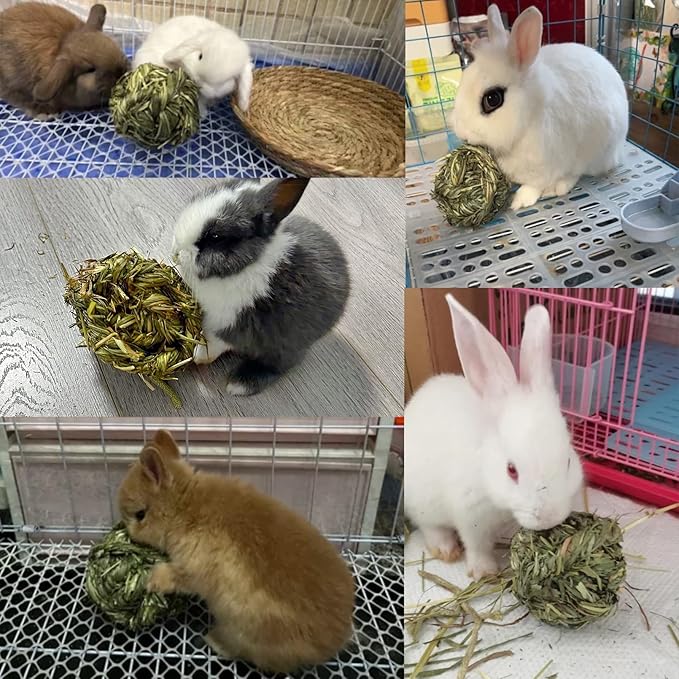 Rabbit Chew Ball Timothy Grass Grinding Small Animal Activity Play Chew Toys for Bunny Rabbits Hamster Guinea Pigs Gerbils (5 PCS)