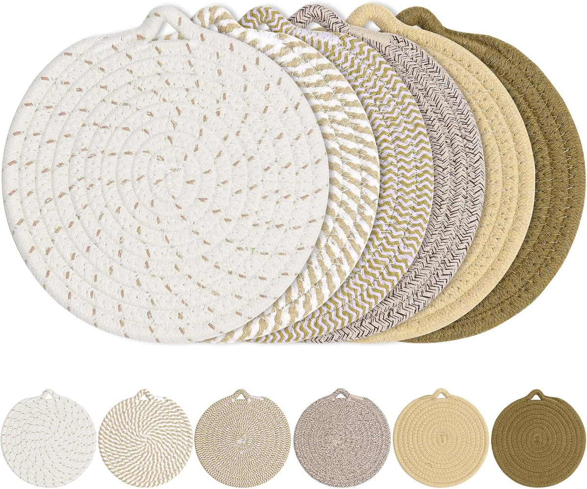 7" Trivets for Hot Dishes, 6 Pack Hot Pads for Kitchen Counter & Dining Table, Heat Resistant | Scratches | Stains Cotton Trivets for Hot Pots and Pans