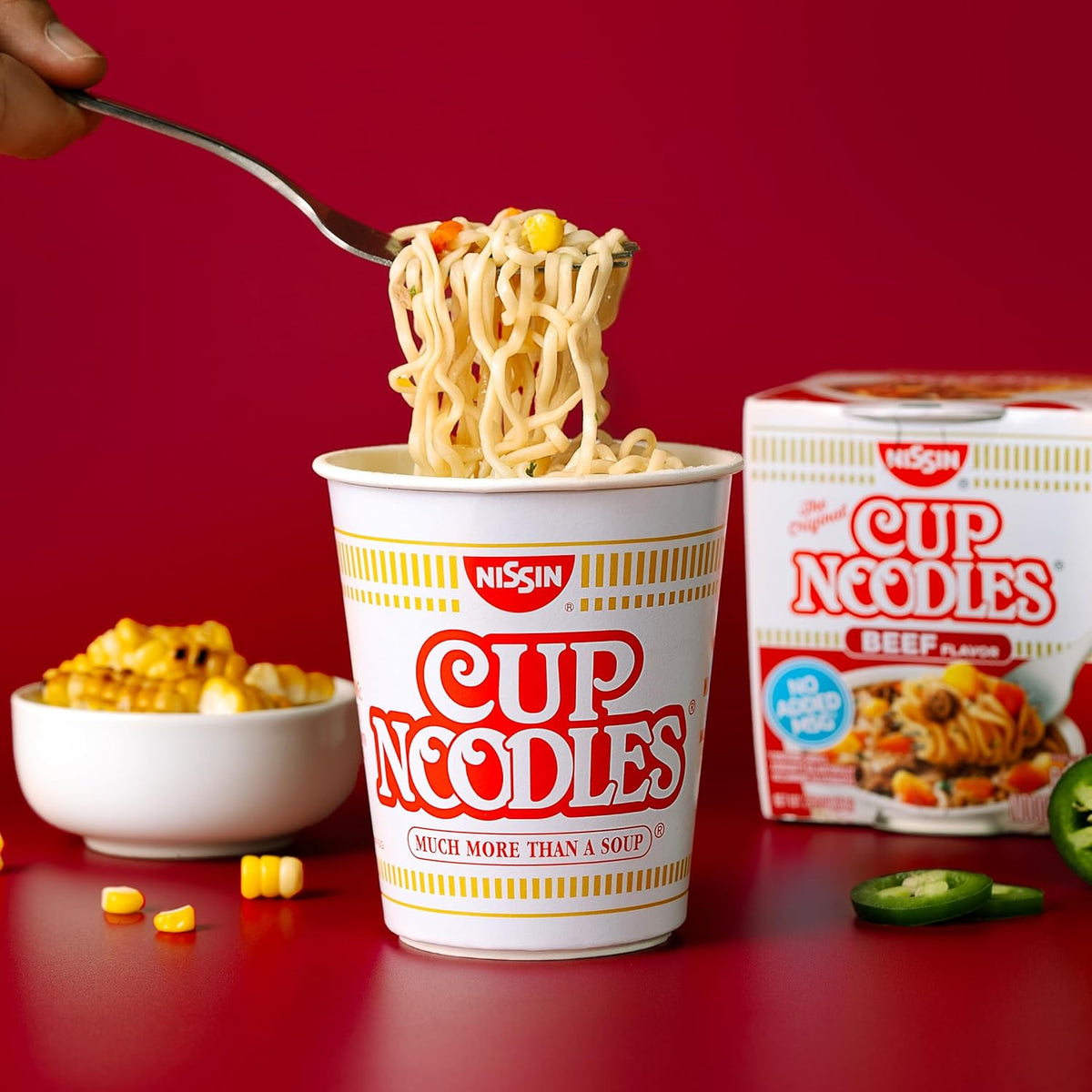 Nissin Cup Noodles Soup, Beef Flavor, Microwaveable Paper Cups, Instant Ramen, 2.25 Ounce (Pack of 12)