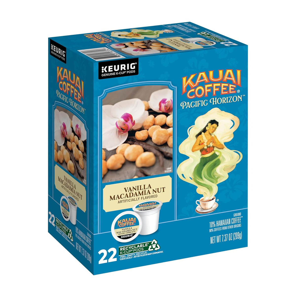 Kauai Coffee K-Cup Pods for Keurig Brewers – Arabica Coffee, 10% Hawaiian – Medium Roast, Vanilla Beans with Toasted Macabamia Nuts – Vanilla Macadamia Nut, 1 Pack of 22 Single Serve K-Cups