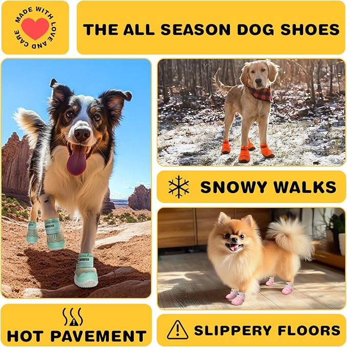 Hcpet Dog Shoes for Large Dogs, Breathable Dog Booties for Small Medium Dogs, Anti-Slip Dog Boots & Paw Protectors for Hot Pavement Winter Snow Hiking with Reflective Straps Pink Size 7