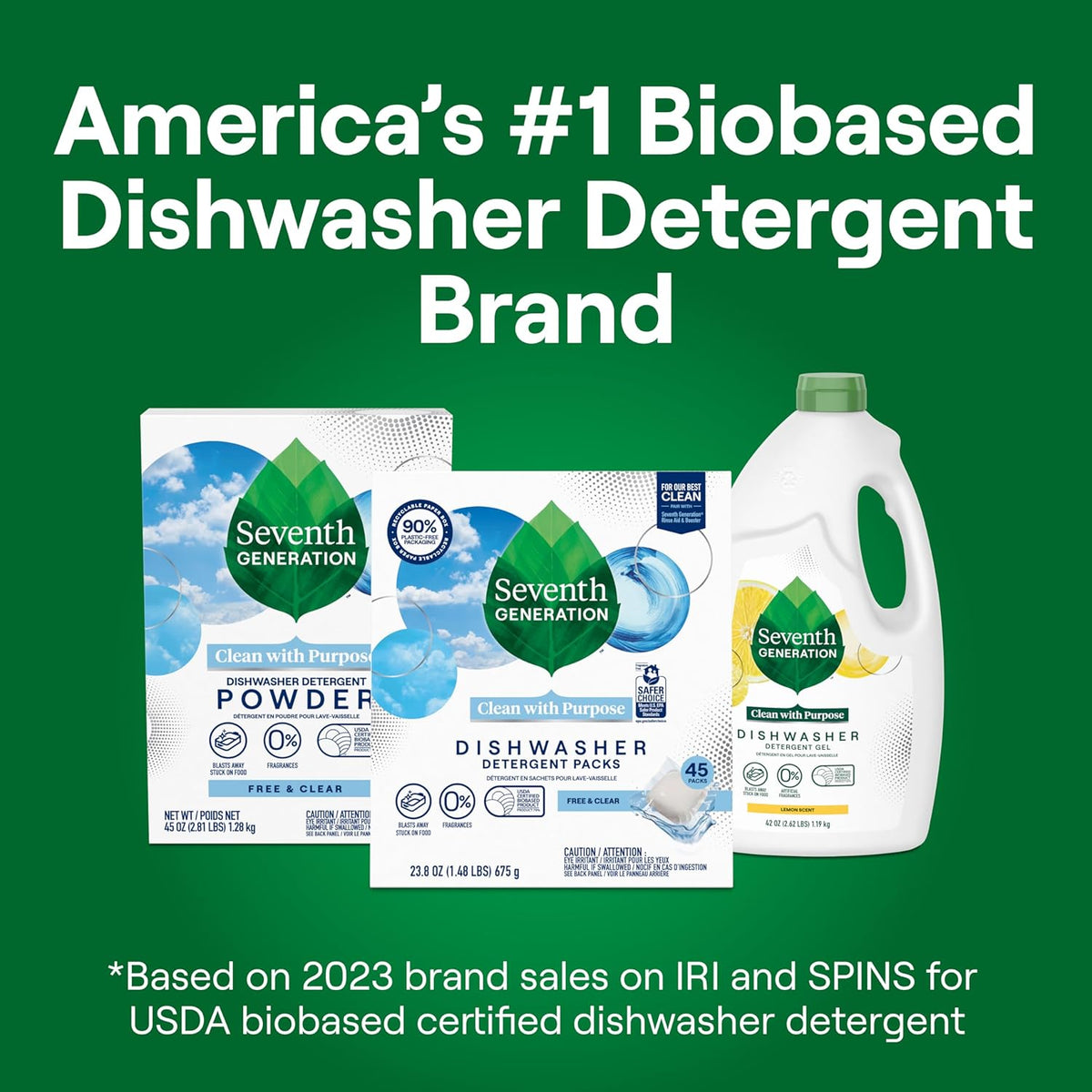Seventh Generation Dishwasher Detergent Packs Free & Clear Pack of 2 for sparkling dishes Dishwasher tabs 45 count