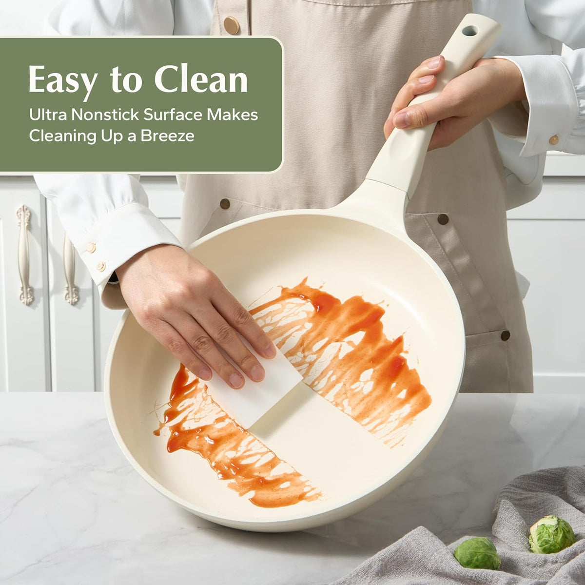Redchef Ceramic Frying Pan, Small Nonstick Frying Pan, Non Stick Pans for Eggs & Omelets, PFOA & PFAS-Free, Fast & Even Heat, Compatible with All Cooktops, Dishwasher Safe, Beige White, 9.5"