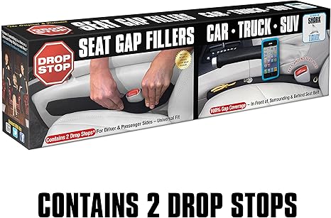 Drop Stop - The Original Patented Car Seat Gap Filler (As Seen On Shark Tank) - Between Seats Console Organizer, Set of 2 and Slide Free Pad and Light