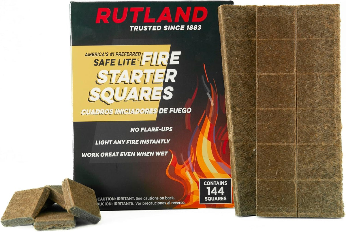 Rutland Safe Lite Fire Starter Squares - Heavy Charcoal Starters for Fireplace, Grill Pit, BBQ & Campfires - USA-Made Camping Accessories - Odorless Long Burn - 4.6 Lbs, 144 Squares