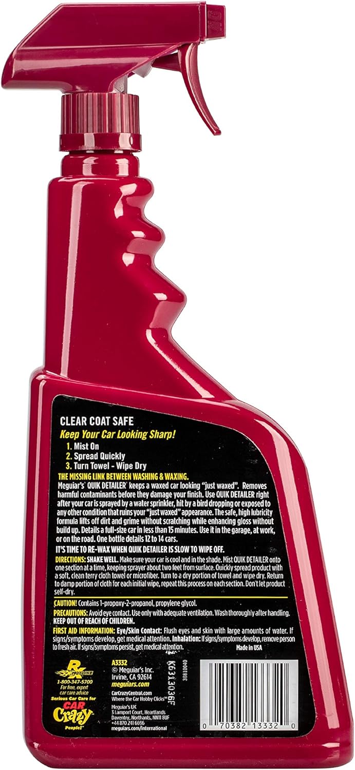 Meguiar's Quik Detailer, Mist & Wipe Car Detailing Spray, Clear Light Contaminants and Boost Shine with a Quick Detailer Spray that Keeps Paint and Wax Looking Like New, 32 oz