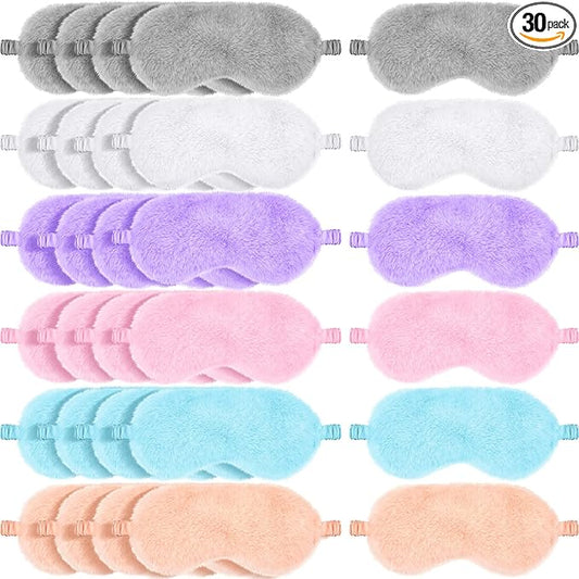Hercicy 30 Pieces Plush Sleep Eye Mask Bulk Soft Blindfold Comfortable Fluffy Eye Cover for Women Protection Travel Nap Gift Birthday Sleeping Party Favor