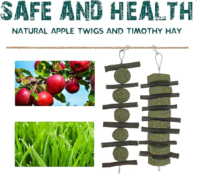 Rabbits Bunny Chew Toys Treats Natural Wood Timothy Hay Grass Cakes Balls Chew Toys Treats for Hamster Chinchilla Guinea Pigs 8pcs