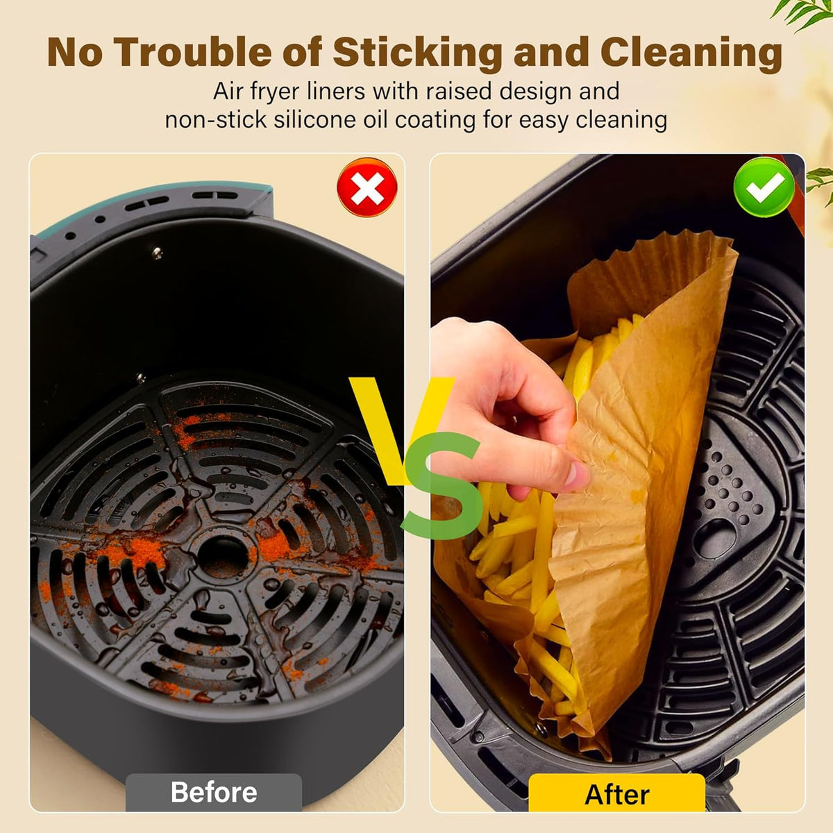 Air Fryer Liners Disposable, 125Pcs Parchment Paper, 8 Inch Non-stick Air Fryer Paper Liners, Unbleached Square Airfryer Liners for 5-8QT Air Fryer, Baking, Roasting Microwave