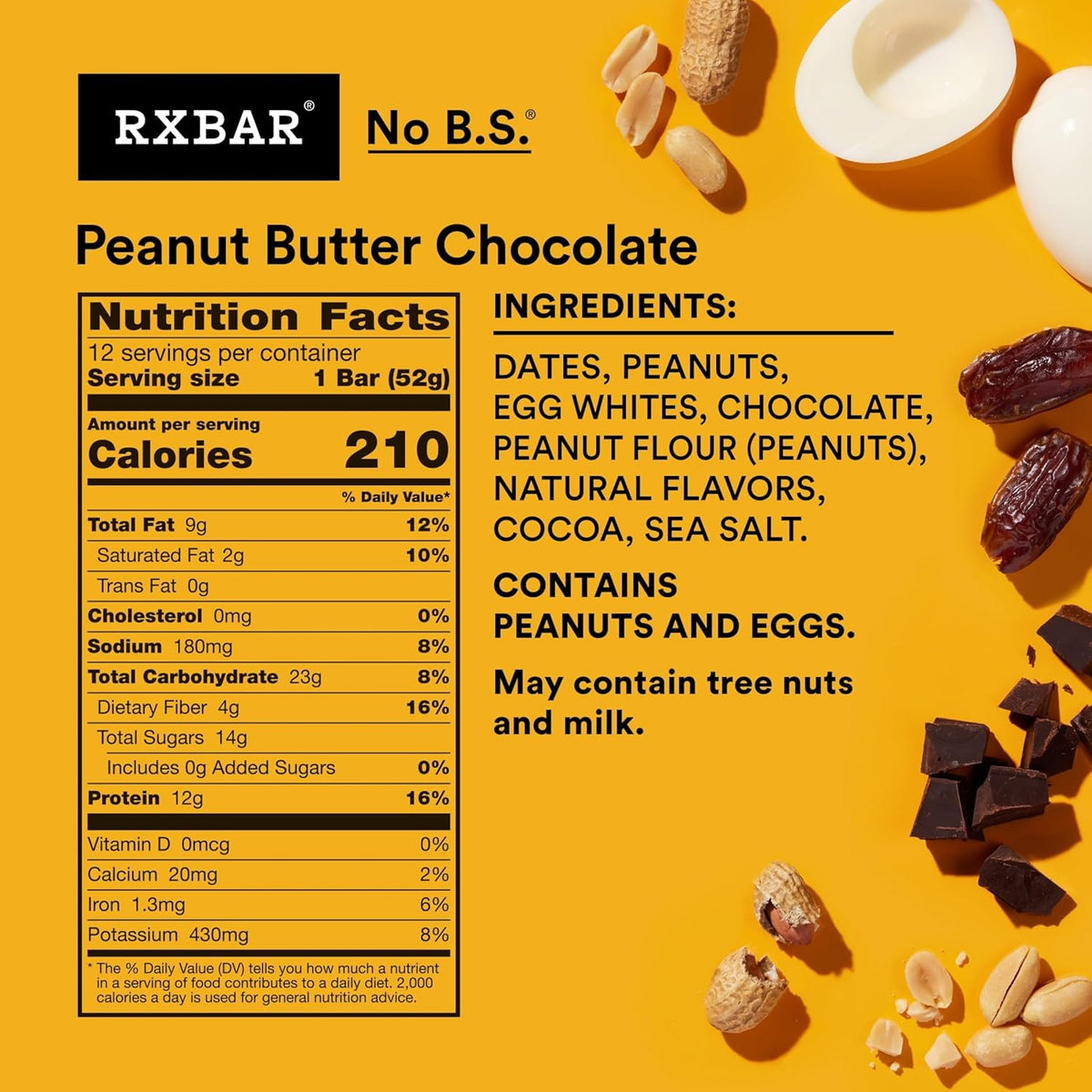 RXBAR Protein Bars, Protein Snack, Snack Bars, Peanut Butter Chocolate, 22oz Box (12 Count)