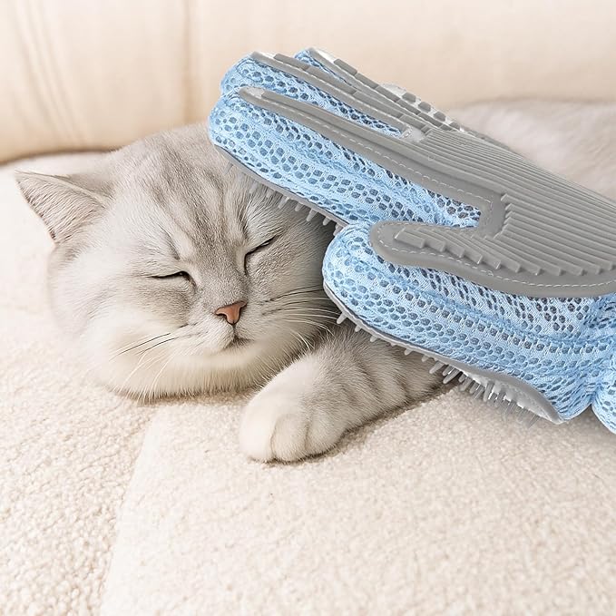 2 in 1 Pet Grooming Glove for Cats & Dogs, Efficient Deshedding Brush Pet Long Short Fur Removal Glove, Gentle Massaging Puppy Kitten Bathing Grooming Brush Tool, Easy Clean Floating Hair Mitt
