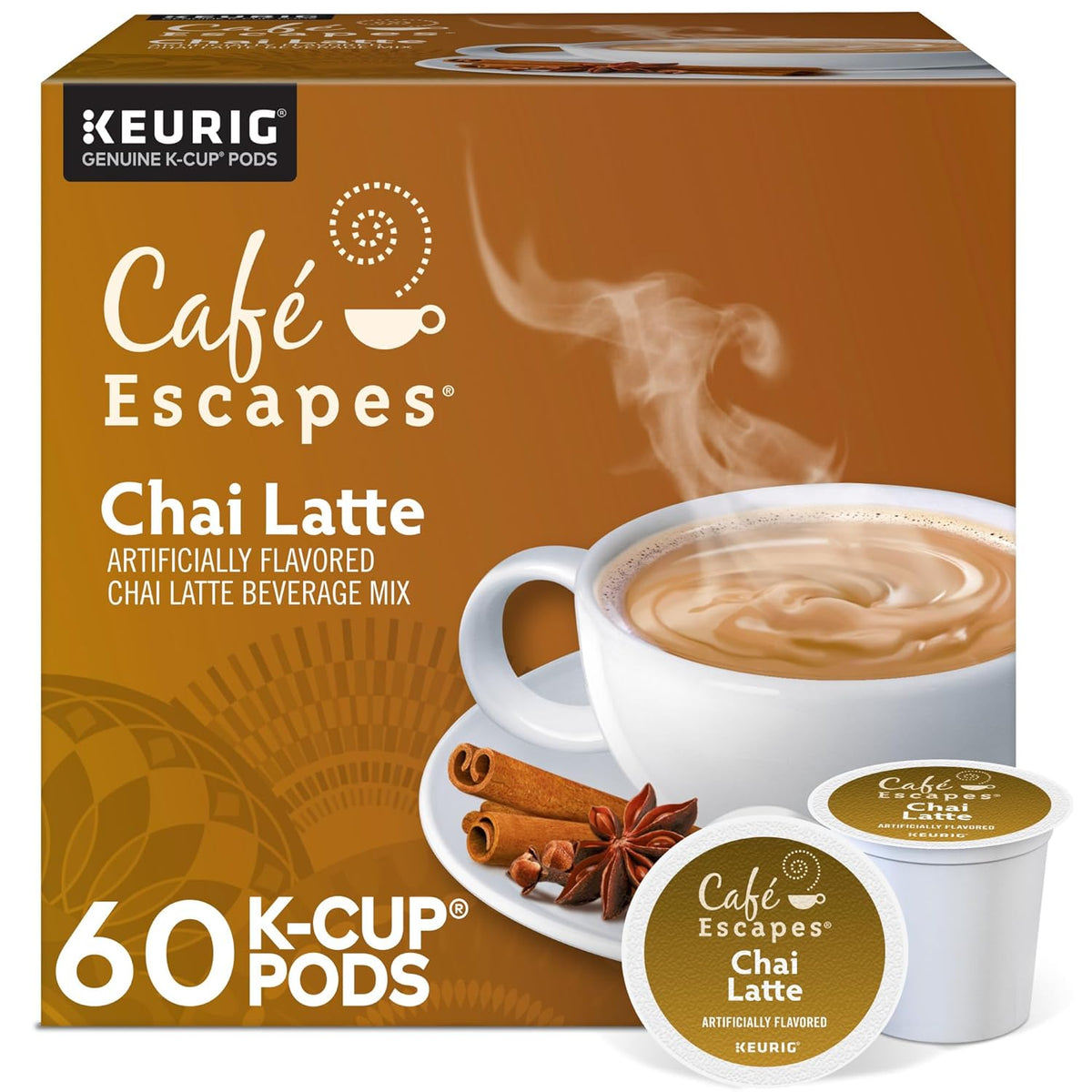 Café Escapes Chai Latte, Single-Serve K-Cup Pods, 60 Count