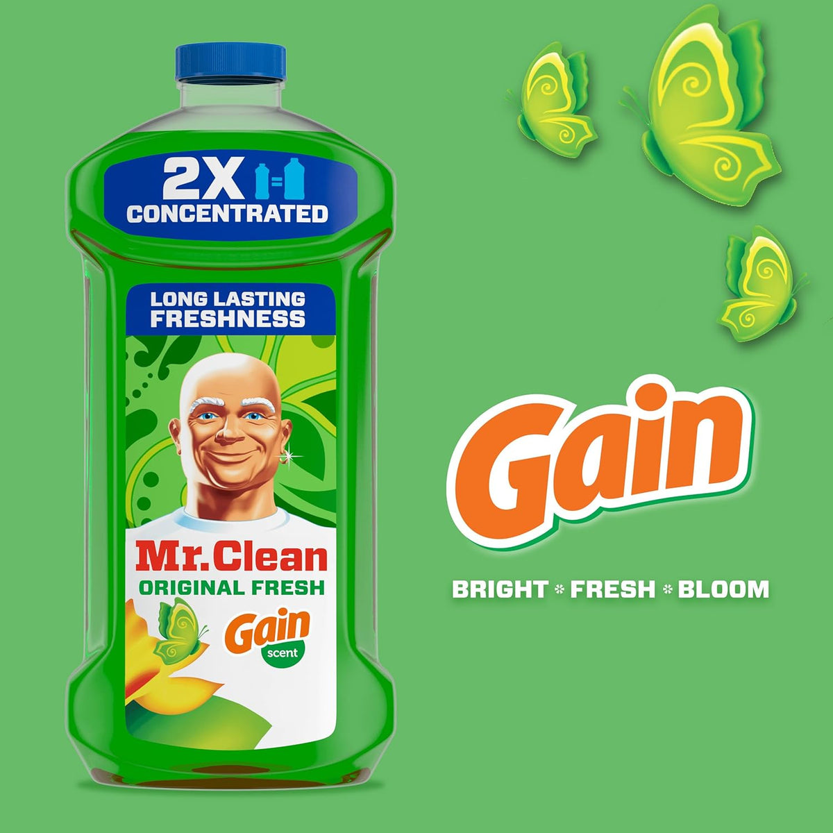 Mr. Clean All Purpose Cleaner, Floor Cleaner for Mopping Home, Bathroom, & Kitchen, Cleaning Liquid for Mop & Bucket, Cleaning Supplies, Multi-Surface Dilutable, Gain, 41oz