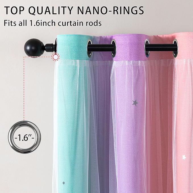 XiDi Curtains for Bedroom Decor, Kids Room Curtains for Girls Rainbow Colour