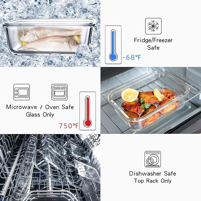 UMEIED 10 Pack Glass Food Storage Containers with Lids, Leakproof Airtight Glass Meal Prep Containers For Lunch, On The Go, Leftover, Dishwasher Safe