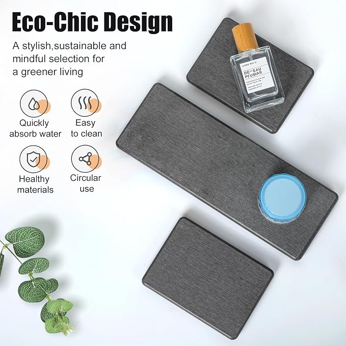 3PCS Stone Drying Tray, Water Absorbing Stone Tray for Sink, Stones Soap Trays, Fast Dry Diatomite Stones Mat,Used for Hand Soaps,Sponge,Toothbrush Holder in Bathroom Counter and Kitchen Sinks