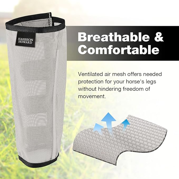 Harrison Howard Loose Fitting Fly Boots UV-Protective Extra Tough Mesh Ventilated Four Fasteners Stay-on Design Protect Horse Legs & Stomp-Reducing Set of 4 Silver Grey Small