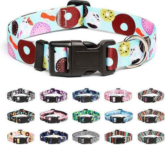 Mercano Adjustable Dog Collar - Special Design Patterns, Soft Nylon Comfortable Durable Pet Collar for Small Medium Large Dogs (S, Blue Cookie)