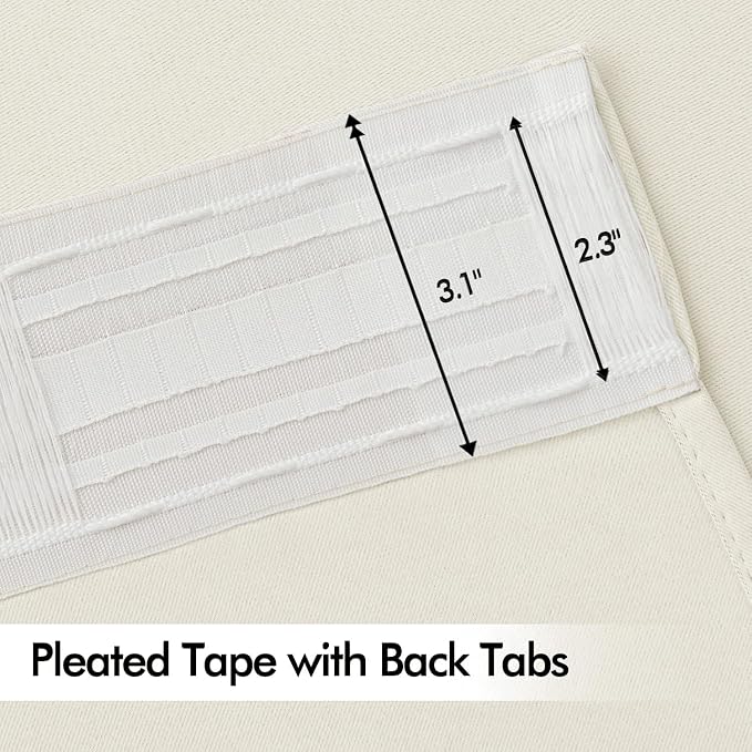 MIULEE Beige White Back Tab Blackout Curtains 90 Inches Long 2 Panels Set